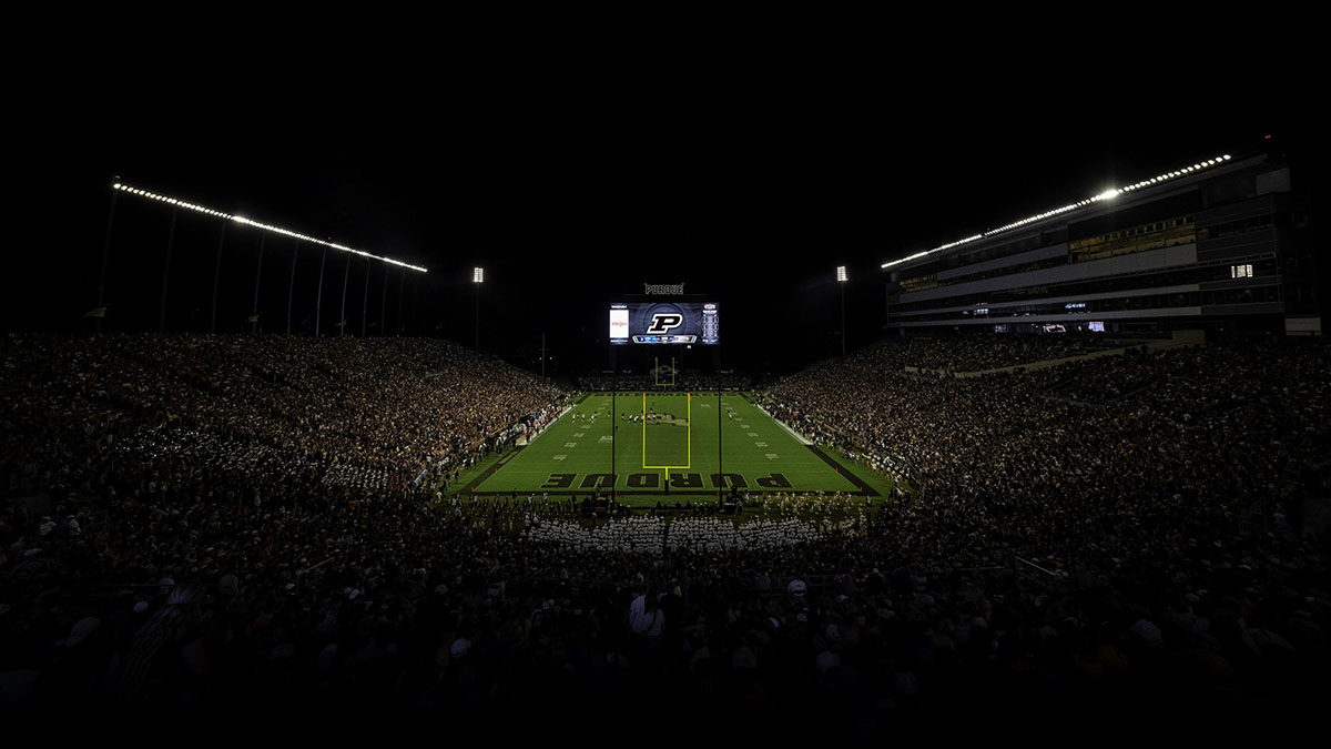 A full crowd at Ross-Ade at night.